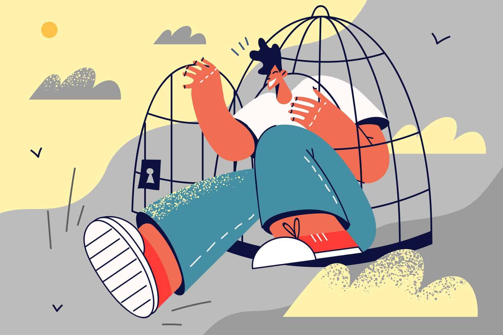 happy-man-escape-cage-into-free-life