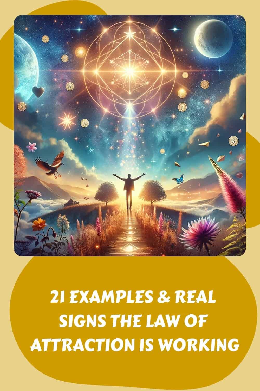 A person standing on a path with arms outstretched, showing signs that the law of attraction is working.